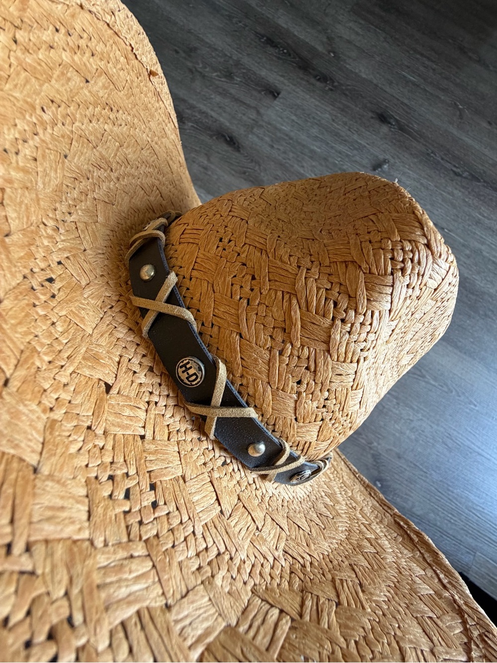 Harley-Davidson Natural Straw Cowboy Hat with Brown Leather Band